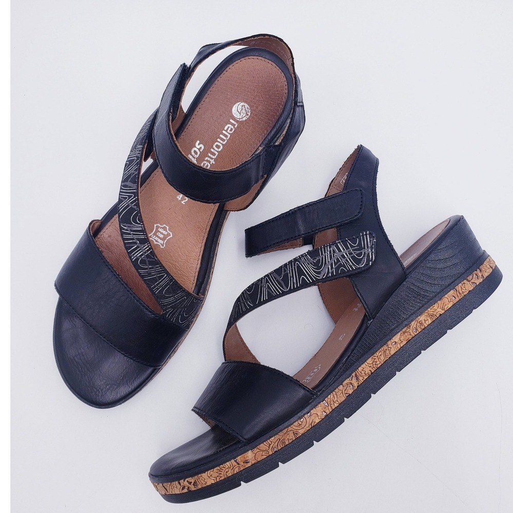 Remonte Womens Jerilyn Wedge Heel Sandals Black Comfort Slingback Size 42 US
